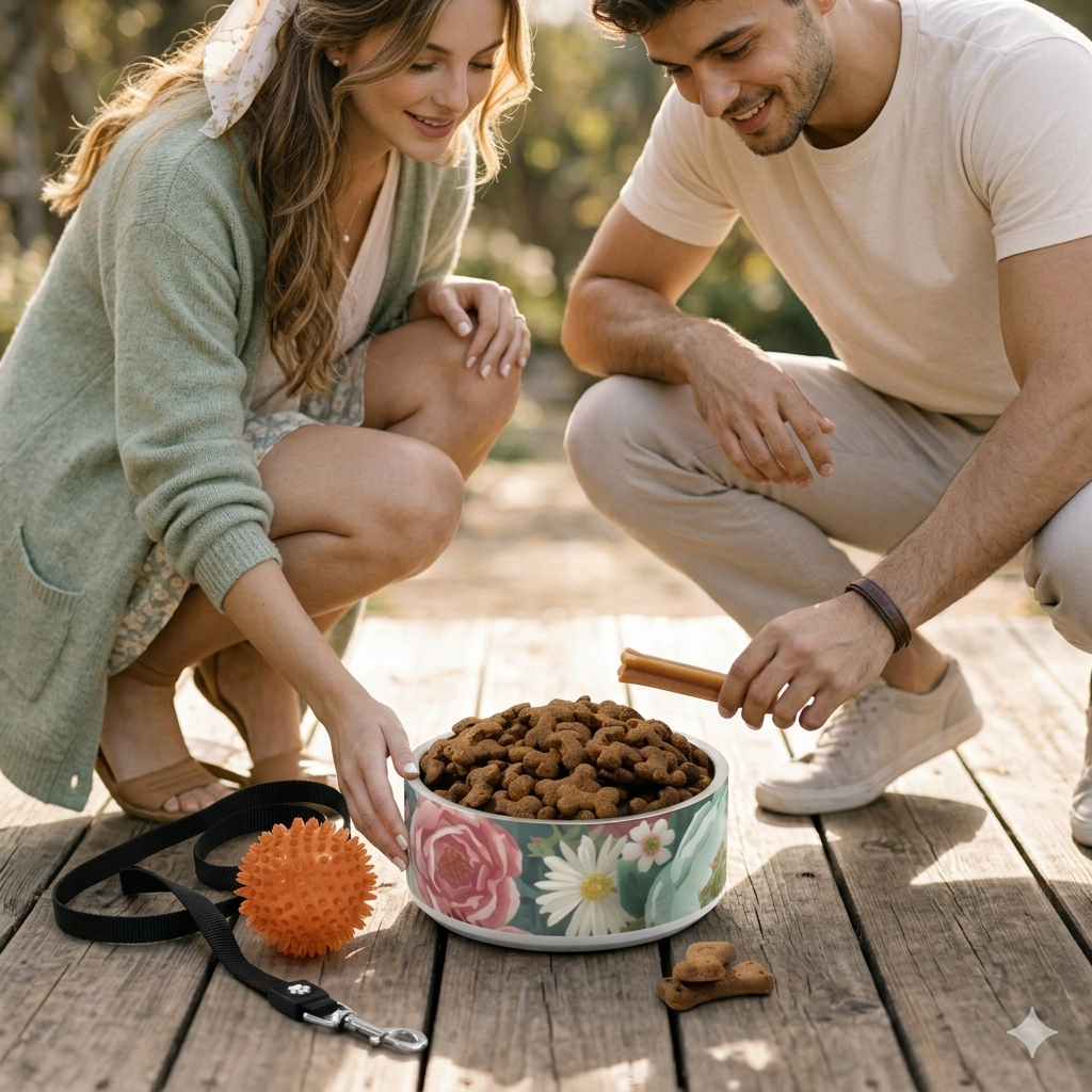 Floral Dog Feeding Bowl – Anti-Slip Ceramic Bowl for Dogs & Puppies