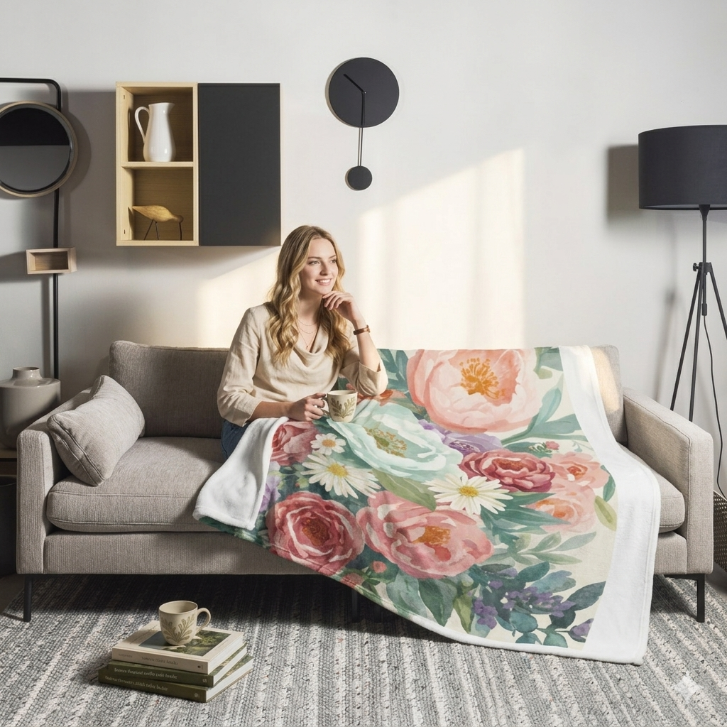 Vintage Floral Throw – Botanical Garden-Inspired Soft Blanket | Cottagecore Home Decor