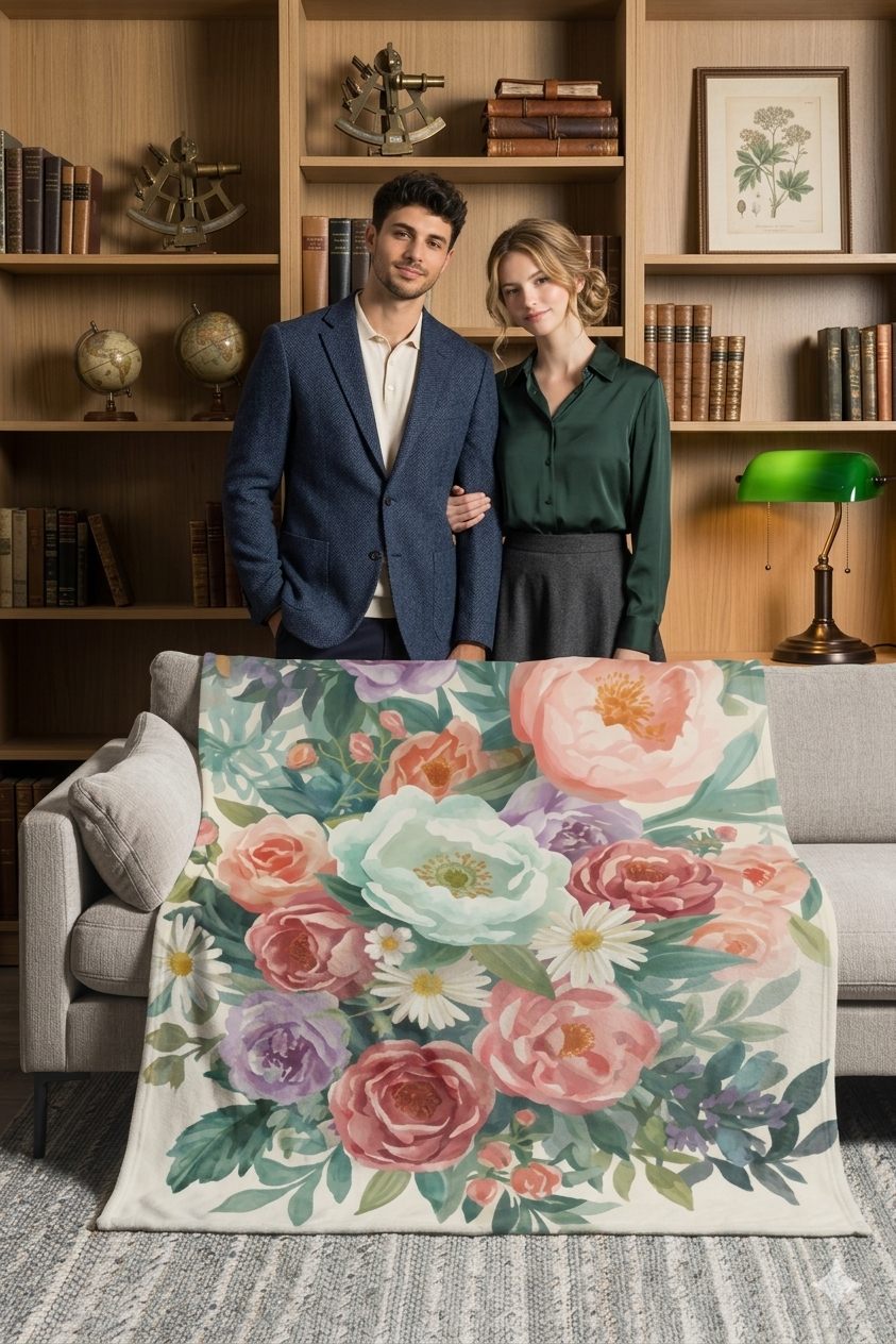 Vintage Floral Throw – Botanical Garden-Inspired Soft Blanket | Cottagecore Home Decor