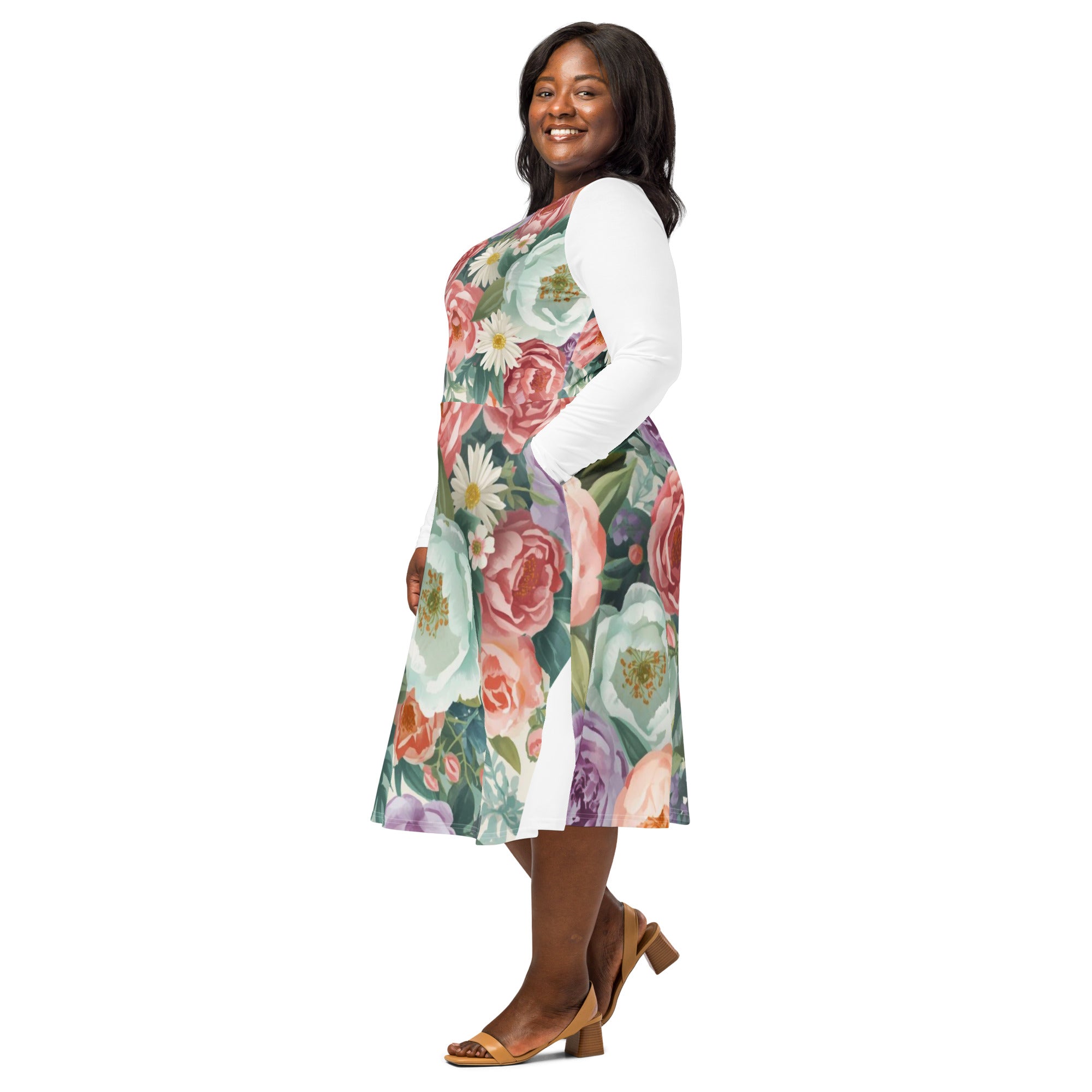 cassandra floral long sleeve midi dress Cassandra Floral Long Sleeve Midi Dress (Women)